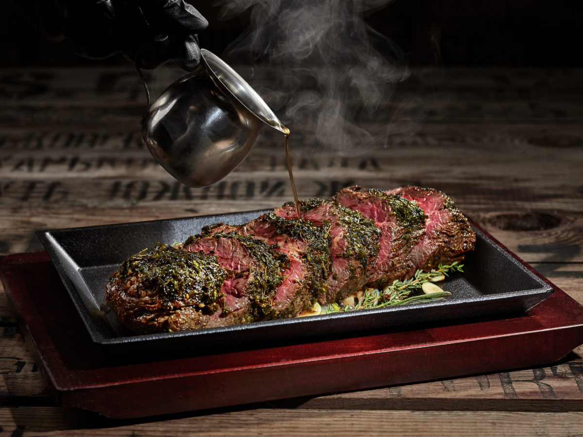 Sliced Japanese style beef steak seasoned with sauce